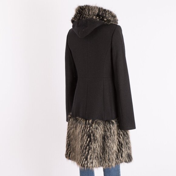 Rachel Zoe Black Wool Military Coat with Faux Fur Trim Size US 8 - Picture 5 of 11